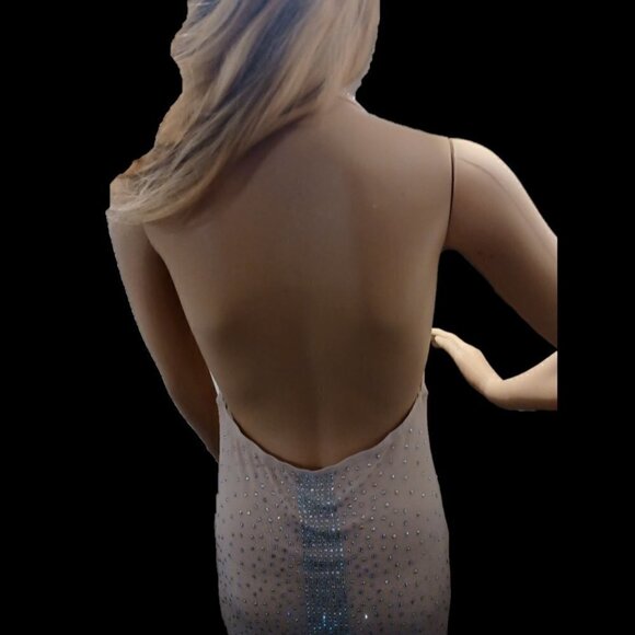 NWOT - Rhinestone Embellish Plunging Deep V Neck Halter Gown - XL - Picture 12 of 15
